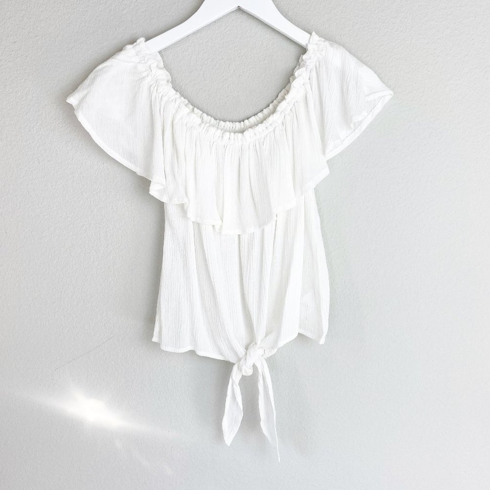 Off The Shoulder Boho Boutique White Ruffle Top